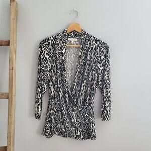 Chaus New York Faux Wrap Animal Print Top Size L